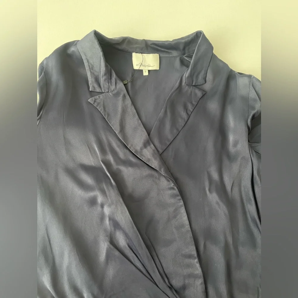 3.1 Phillip Lim Long Sleeve Navy Blue Wrap Blouse Sz 0 - Picture 14 of 16